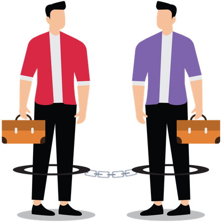 Two businessmen connected by chains  Illustration