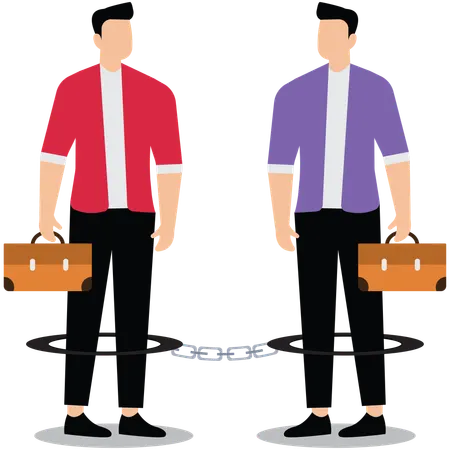 Two businessmen connected by chains  Illustration