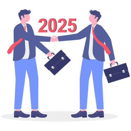 Two businessmen doing business deal in year of 2025  Illustration