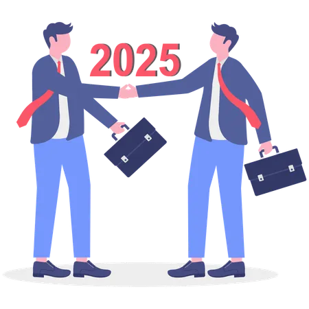 Two businessmen doing business deal in year of 2025  Illustration