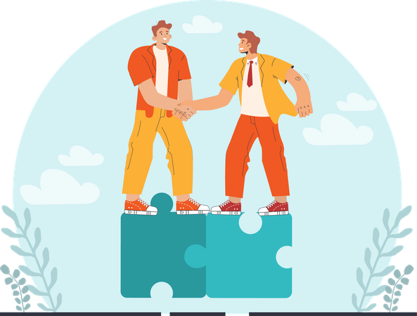 Two businessmen doing business deal while solving business problem  Illustration