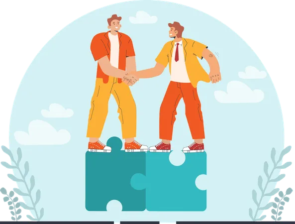 Two businessmen doing business deal while solving business problem  Illustration