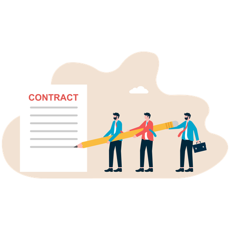 Two businessmen draft and sign contract agreement together  Illustration