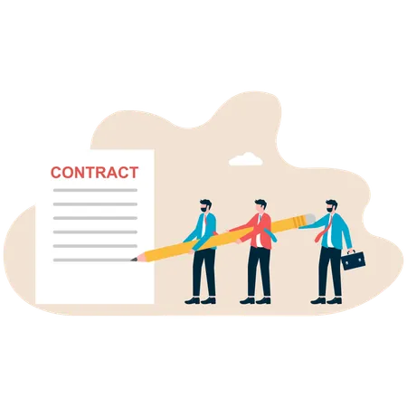 Two businessmen draft and sign contract agreement together  Illustration