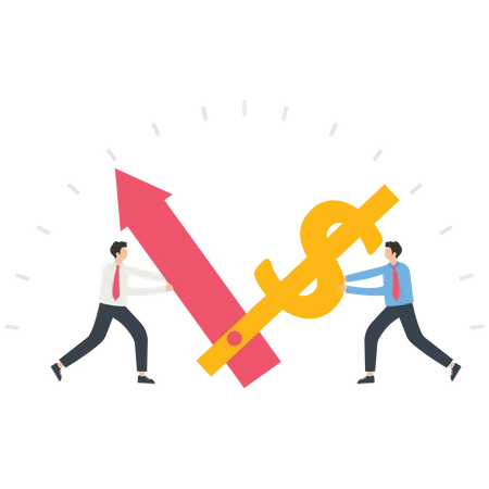 Two businessmen drive the operation of time and money  Illustration