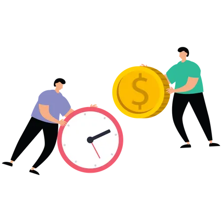 Two businessmen drive the operation of time and money  Illustration
