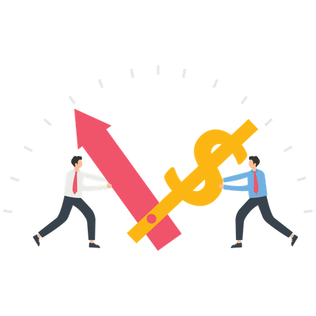 Two businessmen drive the operation of time and money  Illustration