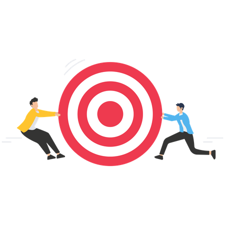 Two businessmen fighting for dartboard goal  Illustration