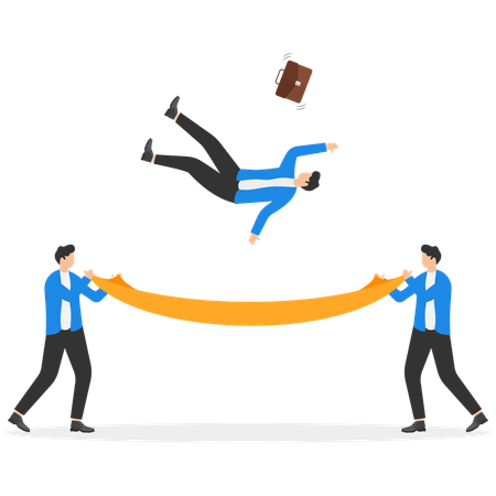 Two businessmen help businessman falling from height  Illustration