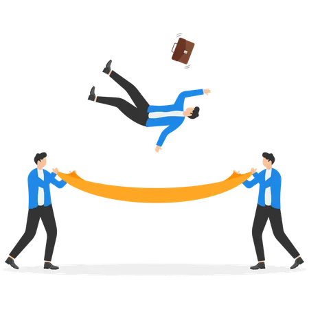 Two businessmen help businessman falling from height  Illustration