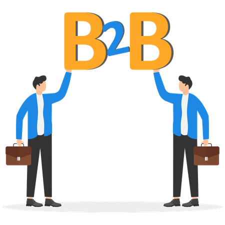 Two businessmen holding giant letters b2b  Illustration