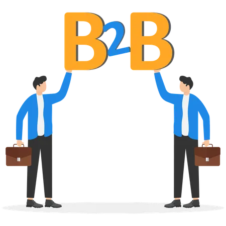 Two businessmen holding giant letters b2b  Illustration