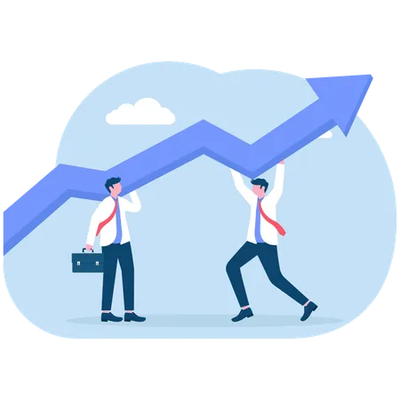 Two businessmen holding growth chart  Illustration