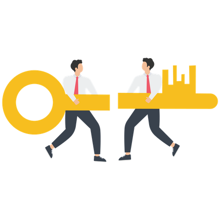Two Businessmen Jigsaw The Keys Together  Illustration