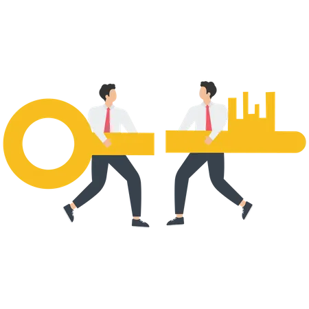 Two Businessmen Jigsaw The Keys Together  Illustration