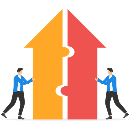 Two Businessmen Merging Arrows Together  Illustration