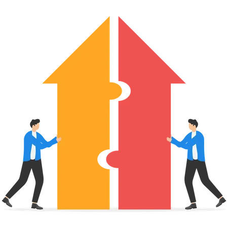 Two Businessmen Merging Arrows Together  Illustration