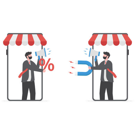 Two Businessmen Offer Via Online Store Sales Promotion  Illustration