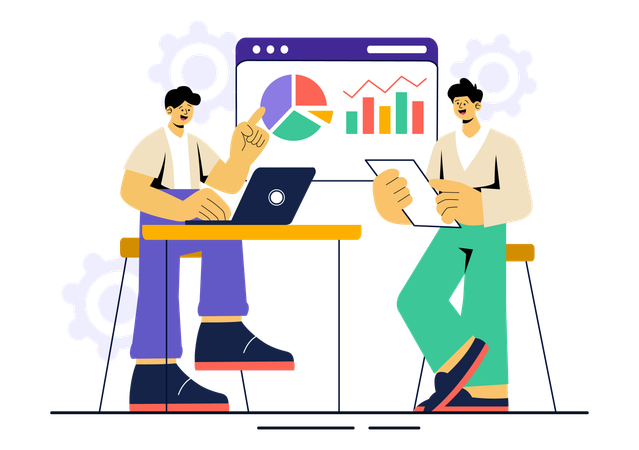 Two businessmen presenting business analysis report  Illustration