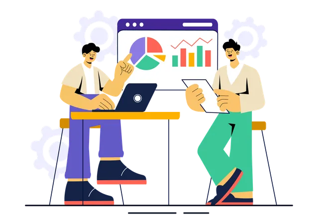 Two businessmen presenting business analysis report  Illustration