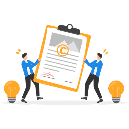 Two businessmen pulling Intellectual property dispute  Illustration