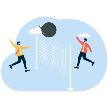 Two businessmen push each other bombs at each other in a volleyball game  Illustration