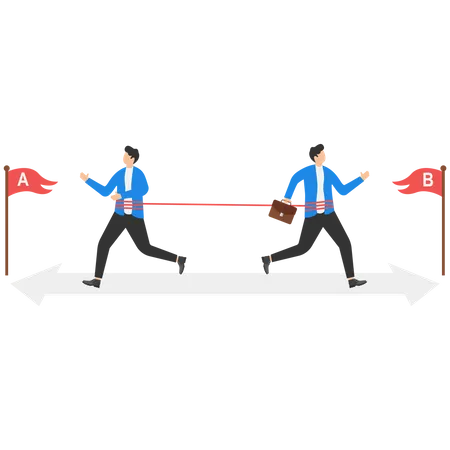 Bad Teamwork Organization And Miscommunication Leading To Failure For All Two Businessmen Run On Arrow Opposite Directions Illustration