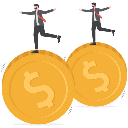 Two businessmen running on coins  Illustration