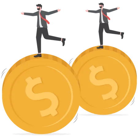 Two businessmen running on coins  Illustration