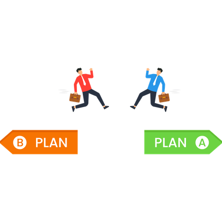 Two Businessmen Running Towards Plan A and Plan B Arrows Decision Making  Illustration