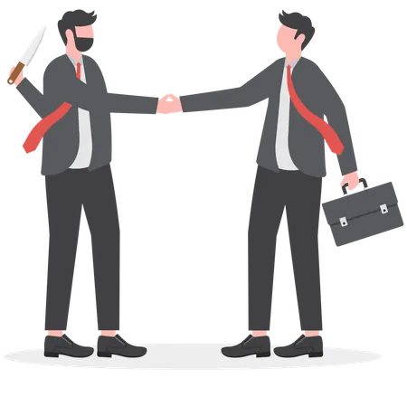 Two Businessmen Shaking Hands Businessman Holding Knife Behind His Back Treacherous Deal Or Betrayal Metaphor Illustration