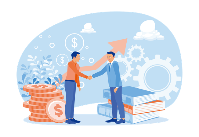 Two Businessmen Shaking Hands Making Financial Deal  Illustration