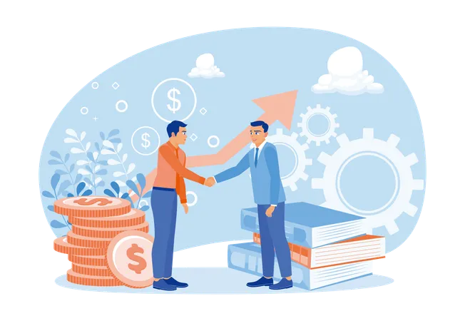 Two Businessmen Shaking Hands Making Financial Deal  Illustration