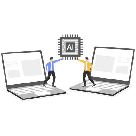 AIチップを共有する2人のビジネスマン  イラスト