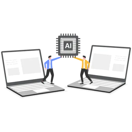 AIチップを共有する2人のビジネスマン  イラスト