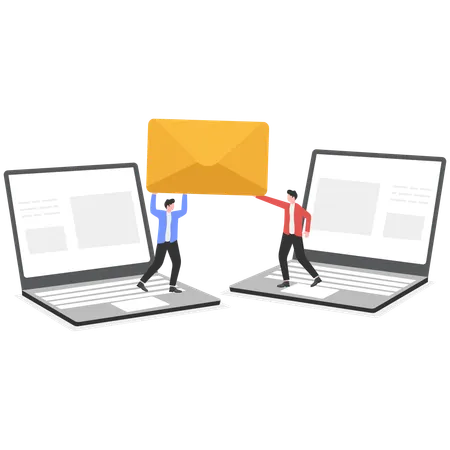 ビジネスメールを共有する2人のビジネスマン  イラスト