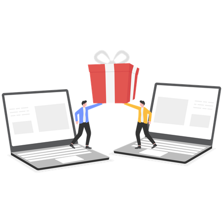 Two businessmen sharing gift box  Illustration