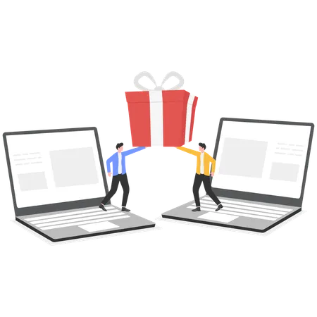 Two businessmen sharing gift box  Illustration