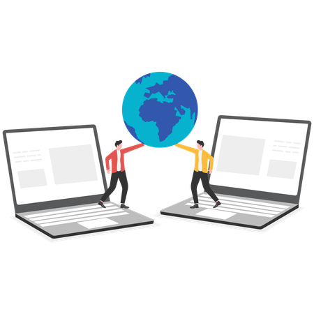 Two businessmen sharing globe  Illustration