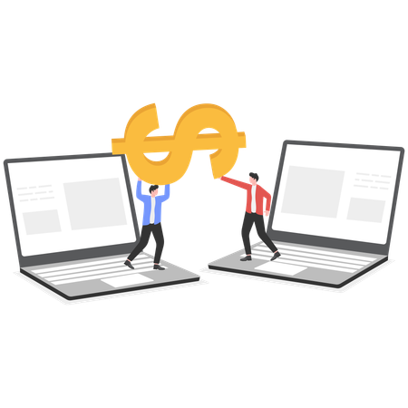 お金を分け合う2人のビジネスマン  イラスト