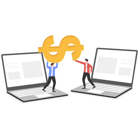 お金を分け合う2人のビジネスマン  イラスト
