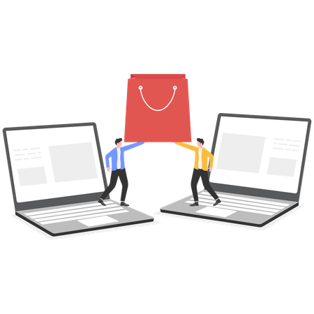 Two businessmen sharing shopping bag  Illustration