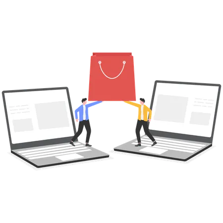 Two businessmen sharing shopping bag  Illustration