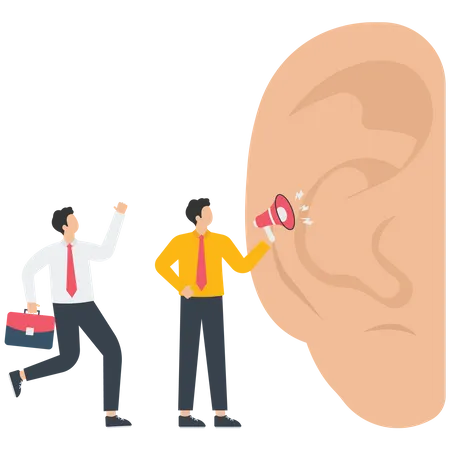 Two businessmen shouting at the huge ears with a megaphone  イラスト