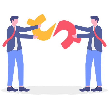 Two businessmen solving Dollar puzzle  Illustration