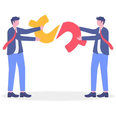Two businessmen solving Dollar puzzle  Illustration
