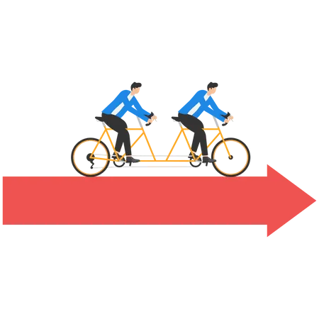Two Businessmens Steering Tandem Bike Business Metaphor Of Successful Teamwork Competitive Spirit Goal Achievement And Leadership Flat Vector Illustration Illustration