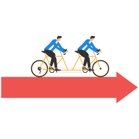 Two businessmen steering tandem bike  Illustration