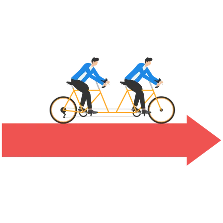 Two businessmen steering tandem bike  Illustration