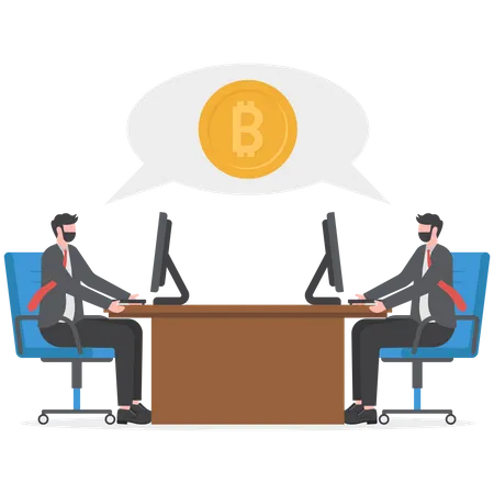 Two Businessmen Talking About Bitcoin And Business Successful Teamwork Concept Illustration